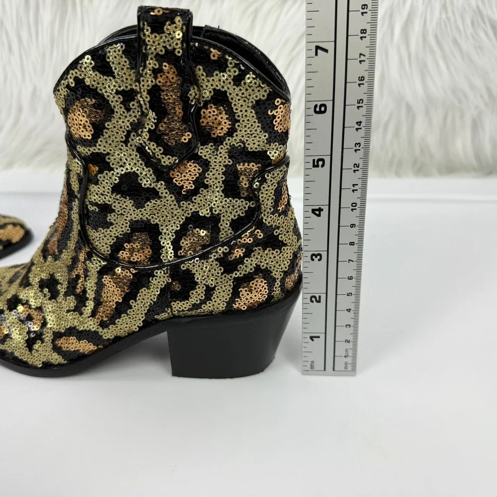 Betsey Johnson Cowboy Boots‎ Lucki Leopard Sequin Sz 6 Animal Print Cowgirl Glam